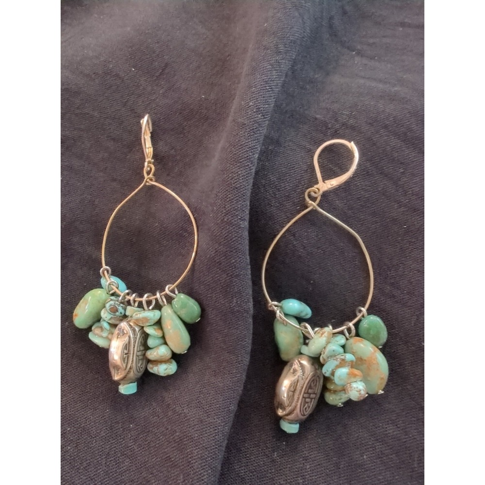 Vintage Set Of 2 Earrings With Turquoise‎ Dangle Stones